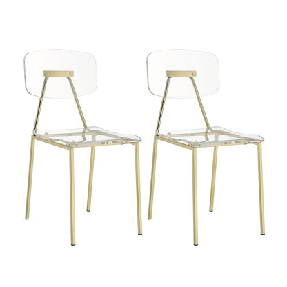 Gold Lucite Acrylic Clear Ghost Dining Chair Set of 2