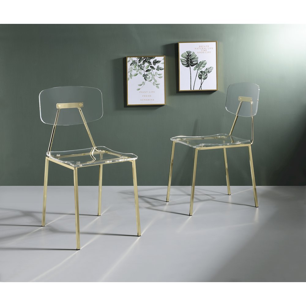 Gold Lucite Acrylic Clear Ghost Dining Chair Set of 2