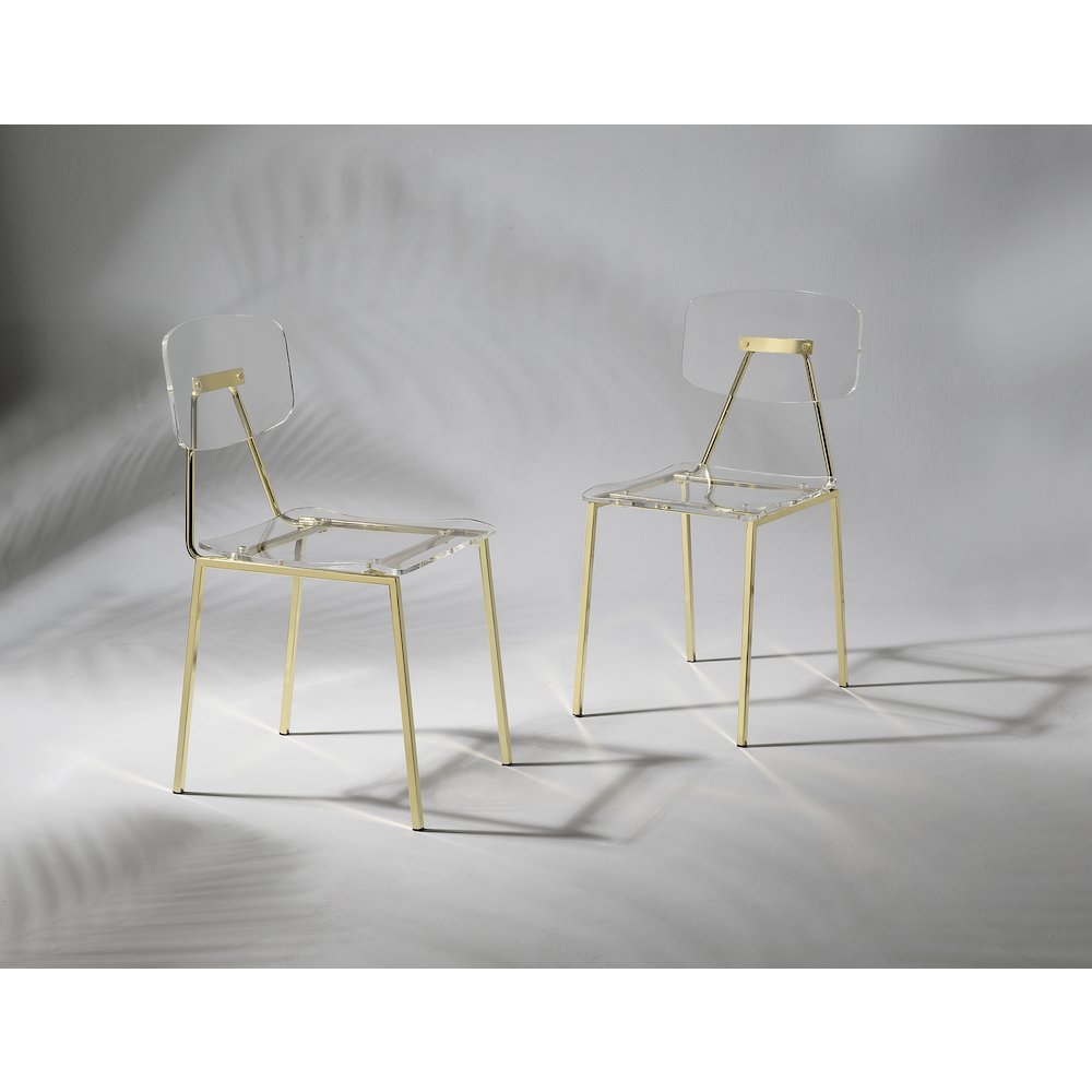 Gold Lucite Acrylic Clear Ghost Dining Chair Set of 2