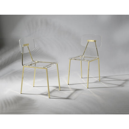 Gold Lucite Acrylic Clear Ghost Dining Chair Set of 2