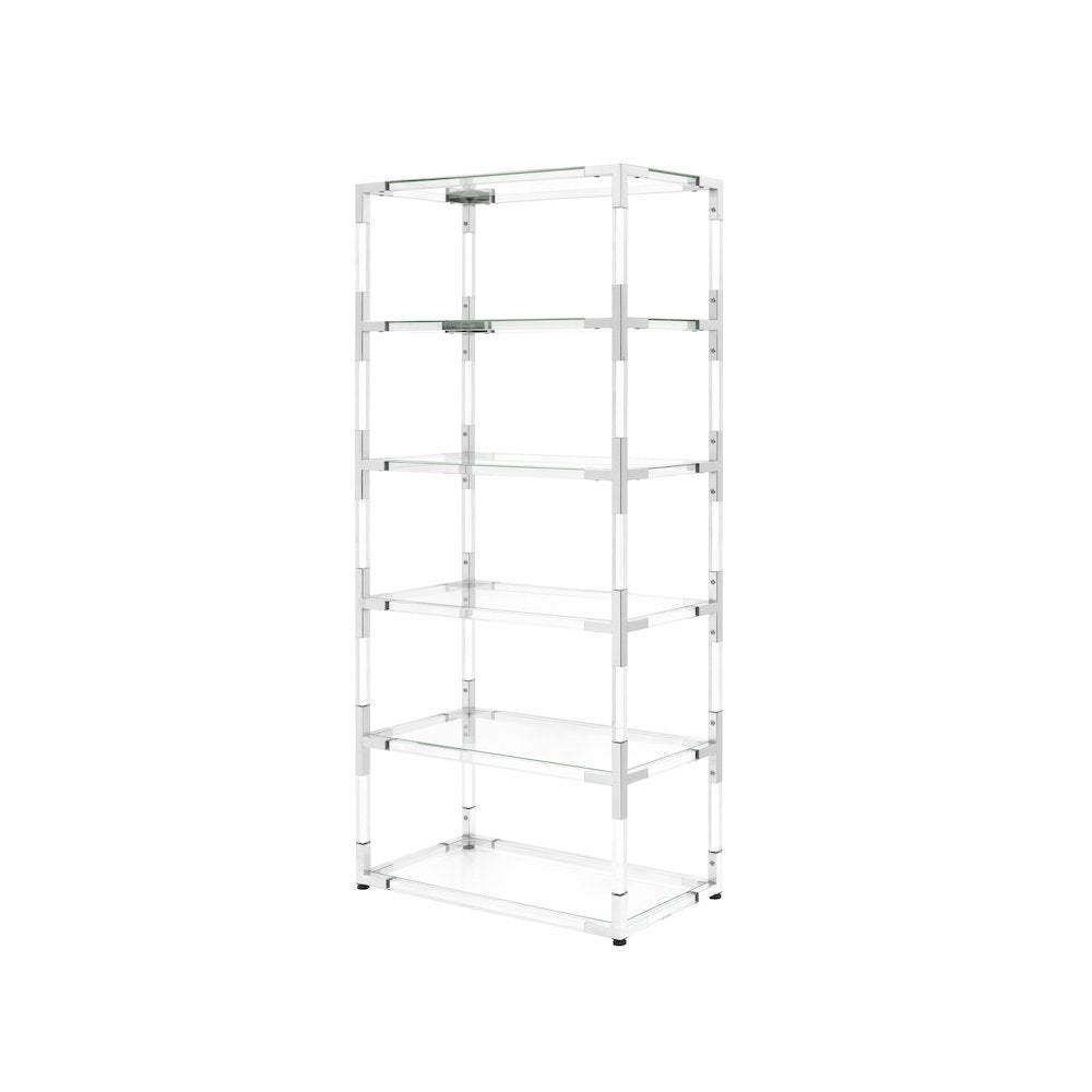 Clear Gold Lucite Acrylic 70-Inch 6-Shelf Bookcase