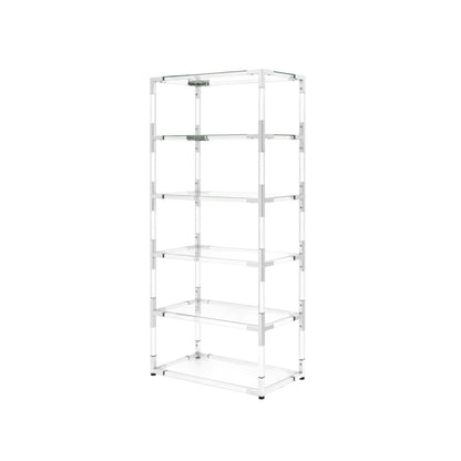 Clear Gold Lucite Acrylic 70-Inch 6-Shelf Bookcase
