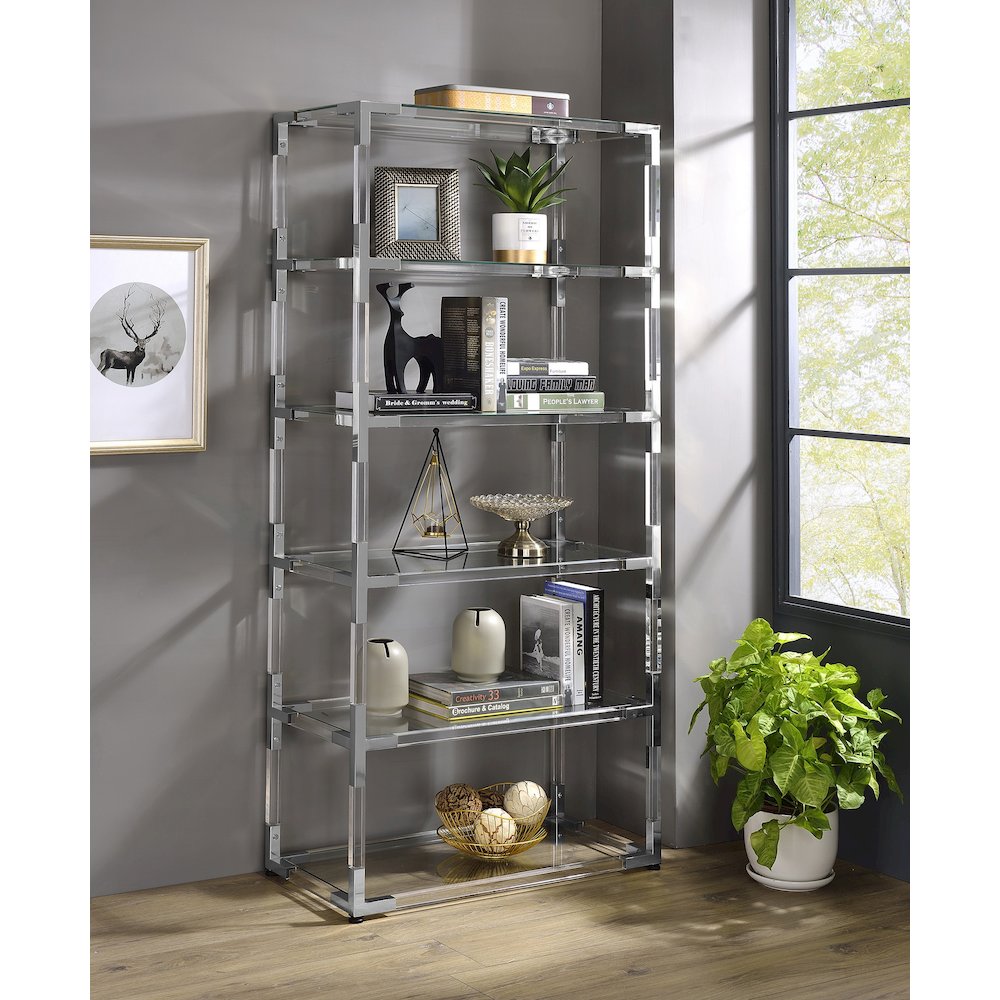 Clear Gold Lucite Acrylic 70-Inch 6-Shelf Bookcase