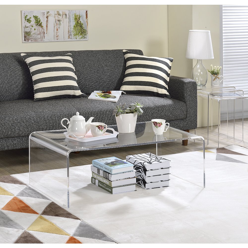 Clear Lucite Acrylic Low Profile Rectangular Coffee Table