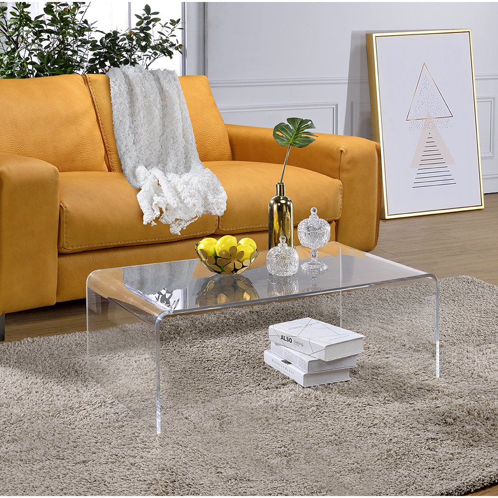 Clear Lucite Acrylic Low Profile Rectangular Coffee Table