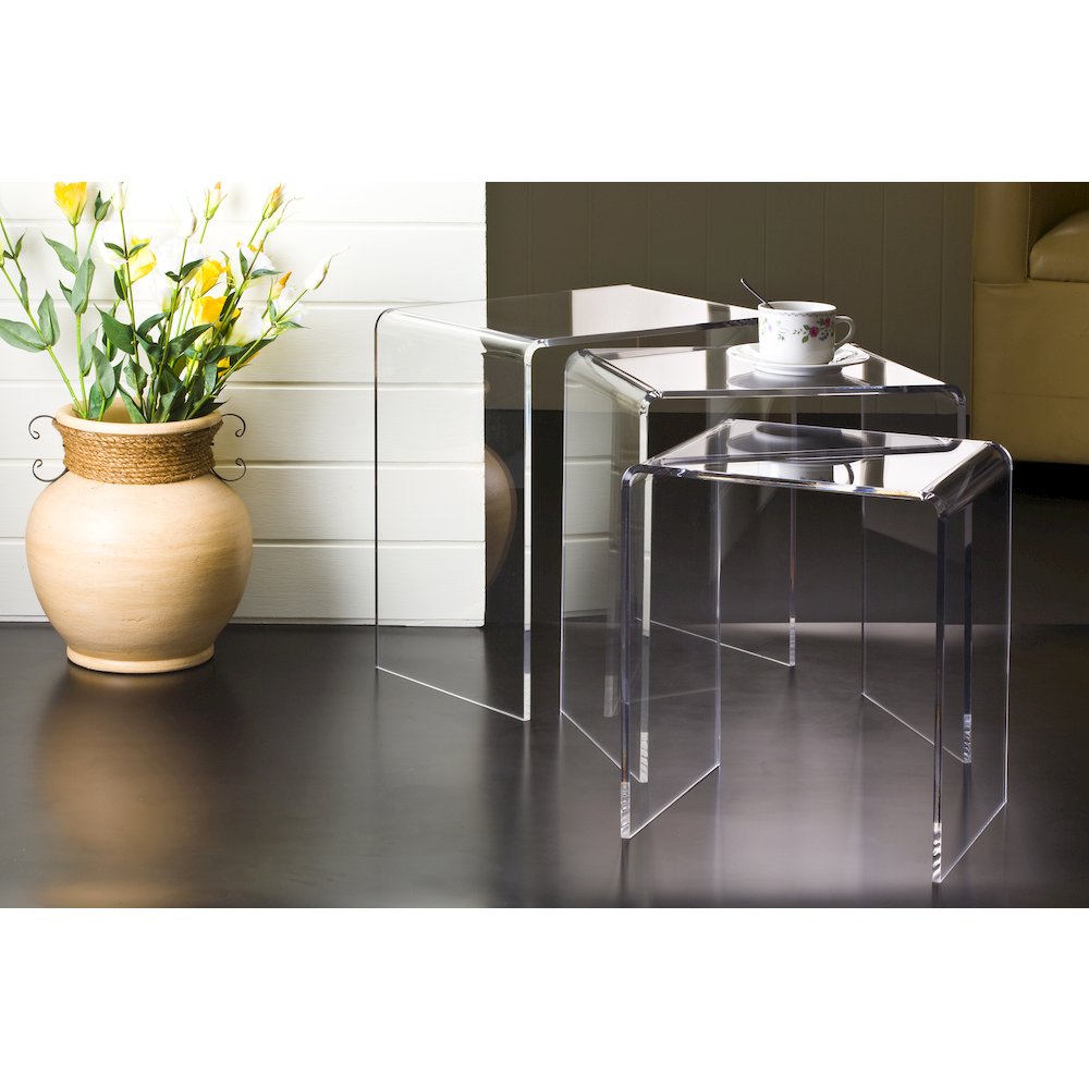 Clear Lucite Acrylic Nesting Side Tables Accent Set of 3