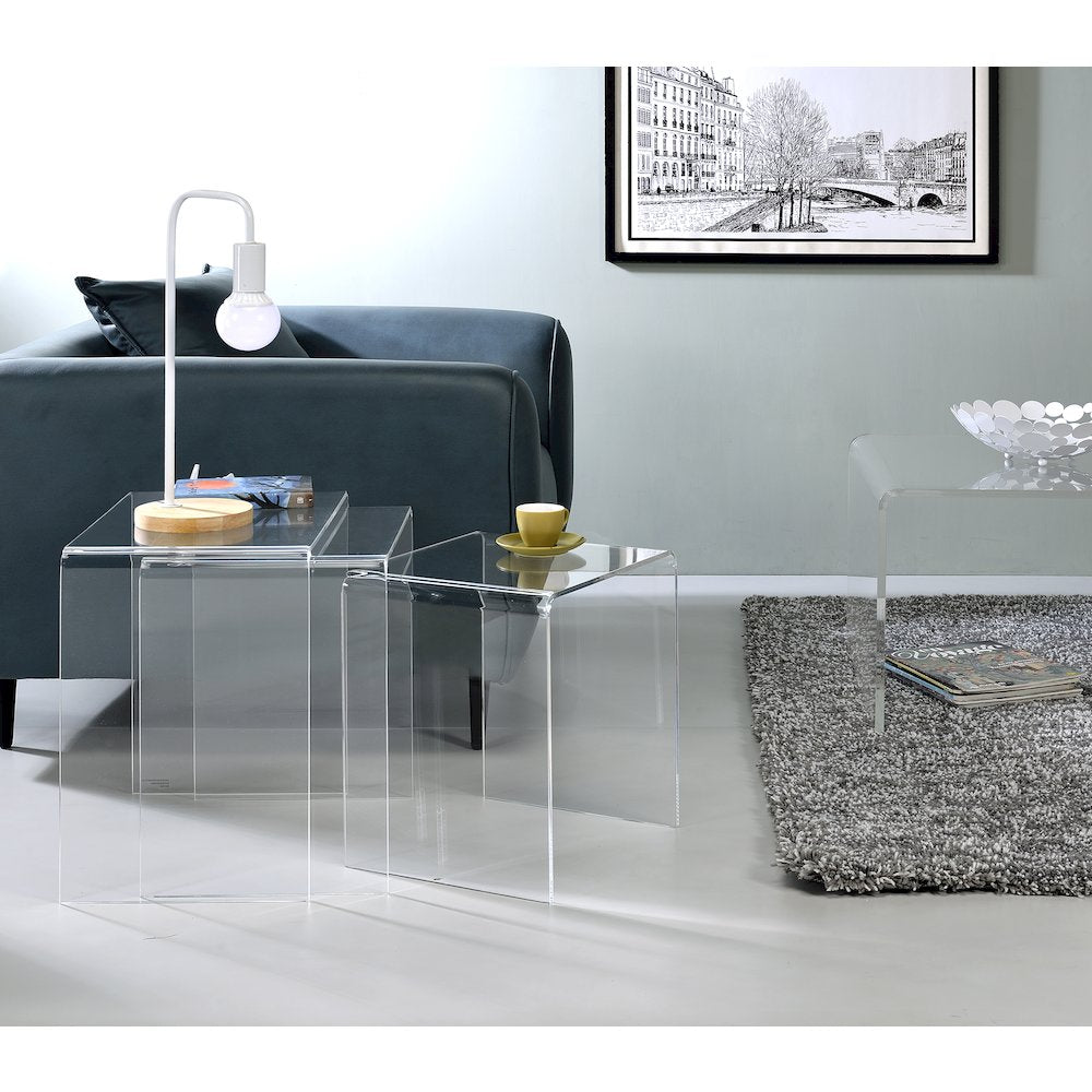 Clear Lucite Acrylic Nesting Side Tables Accent Set of 3