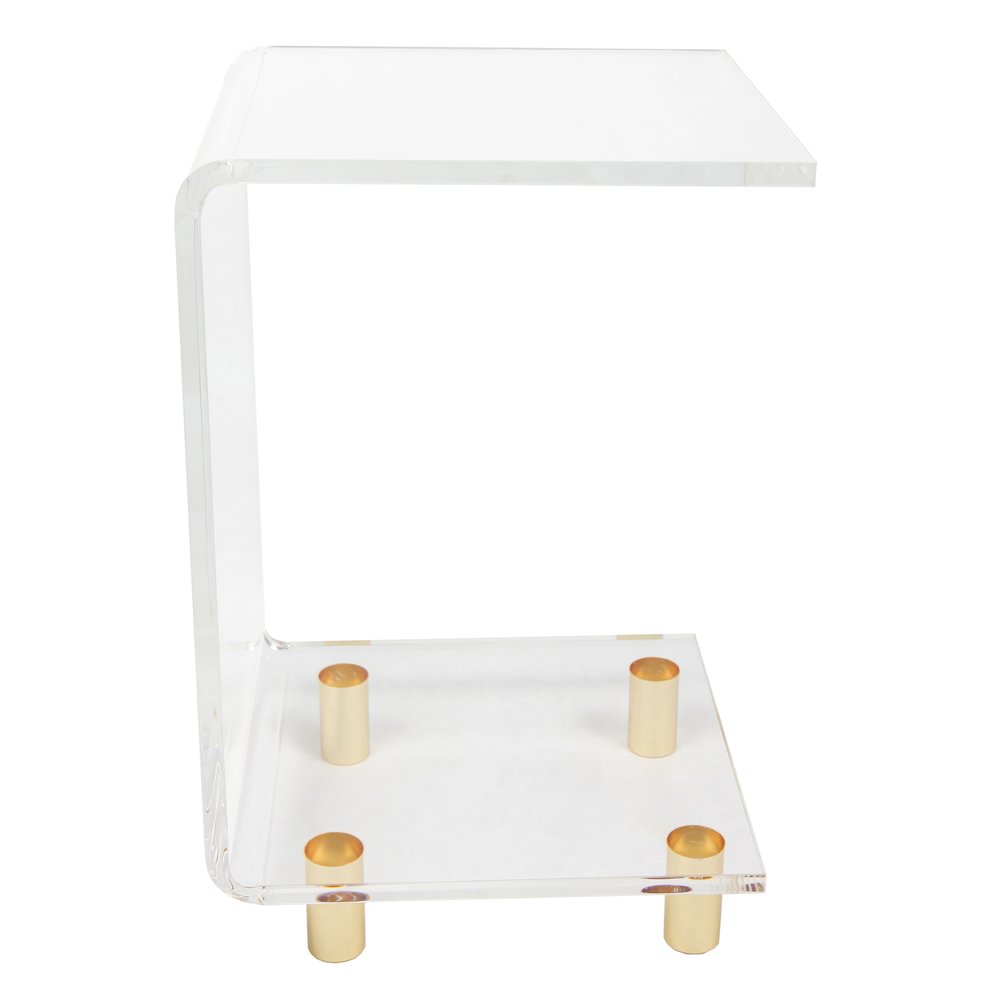 Gold Lucite Acrylic C-Shape Side Accent Table Glam