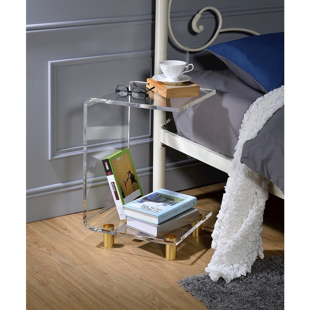 Gold Lucite Acrylic C-Shape Side Accent Table Glam