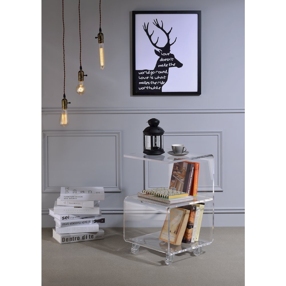 Clear Lucite Acrylic G-Shape Cantilever Accent Table