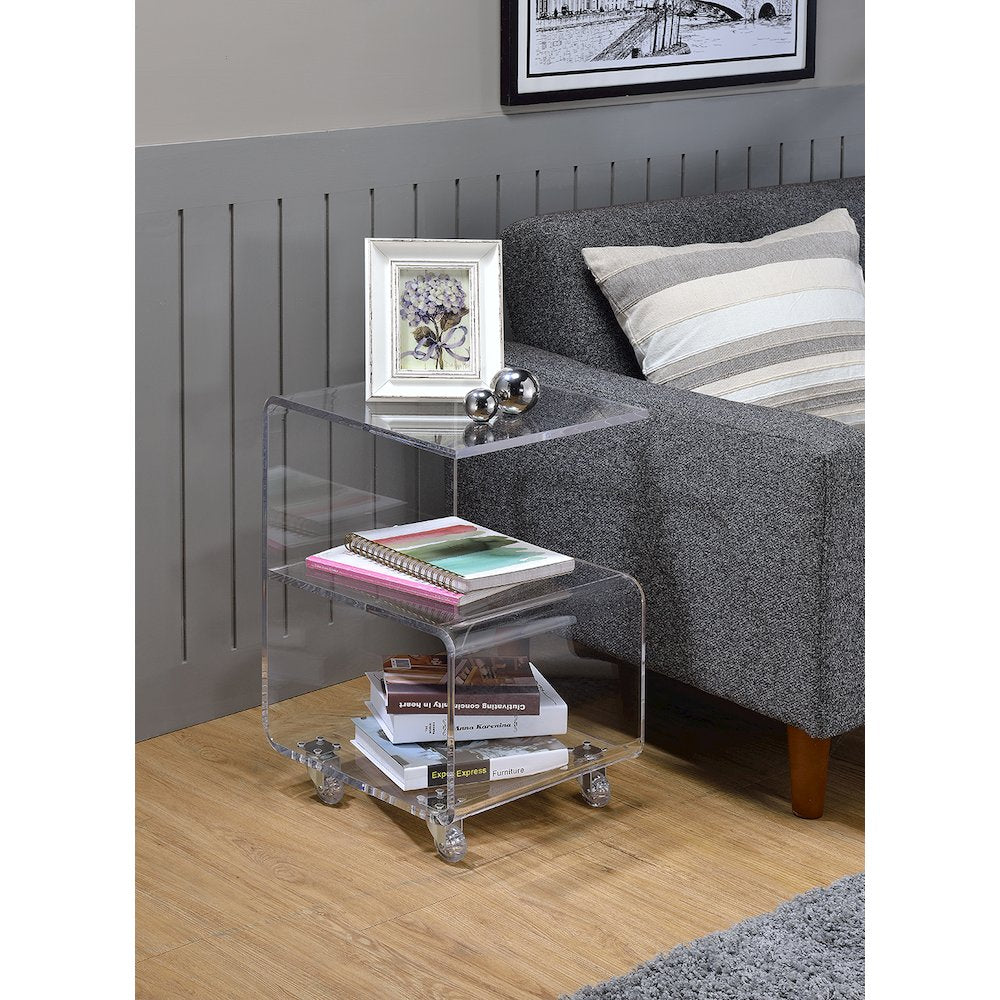 Clear Lucite Acrylic G-Shape Cantilever Accent Table