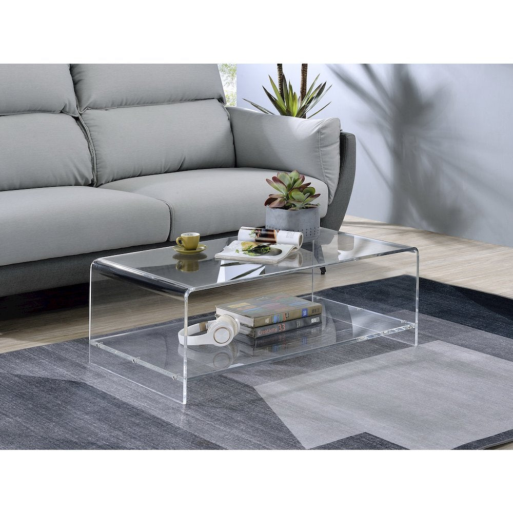 Clear Acrylic Two-Tier Lower Coffee Table Lucite Modern