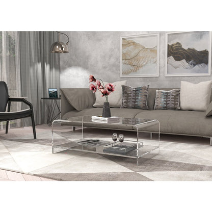 Clear Acrylic Two-Tier Lower Coffee Table Lucite Modern