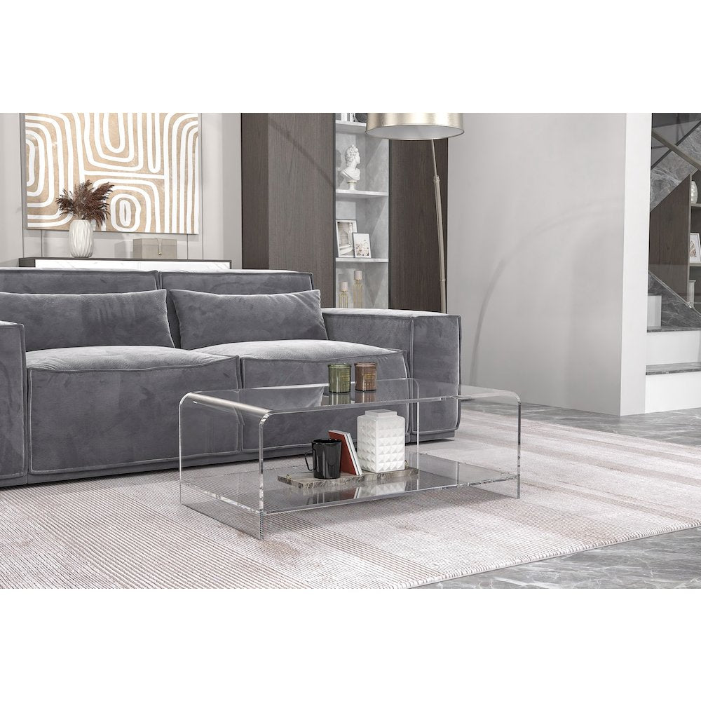 Clear Acrylic Two-Tier Lower Coffee Table Lucite Modern