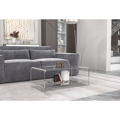 Clear Acrylic Two-Tier Lower Coffee Table Lucite Modern