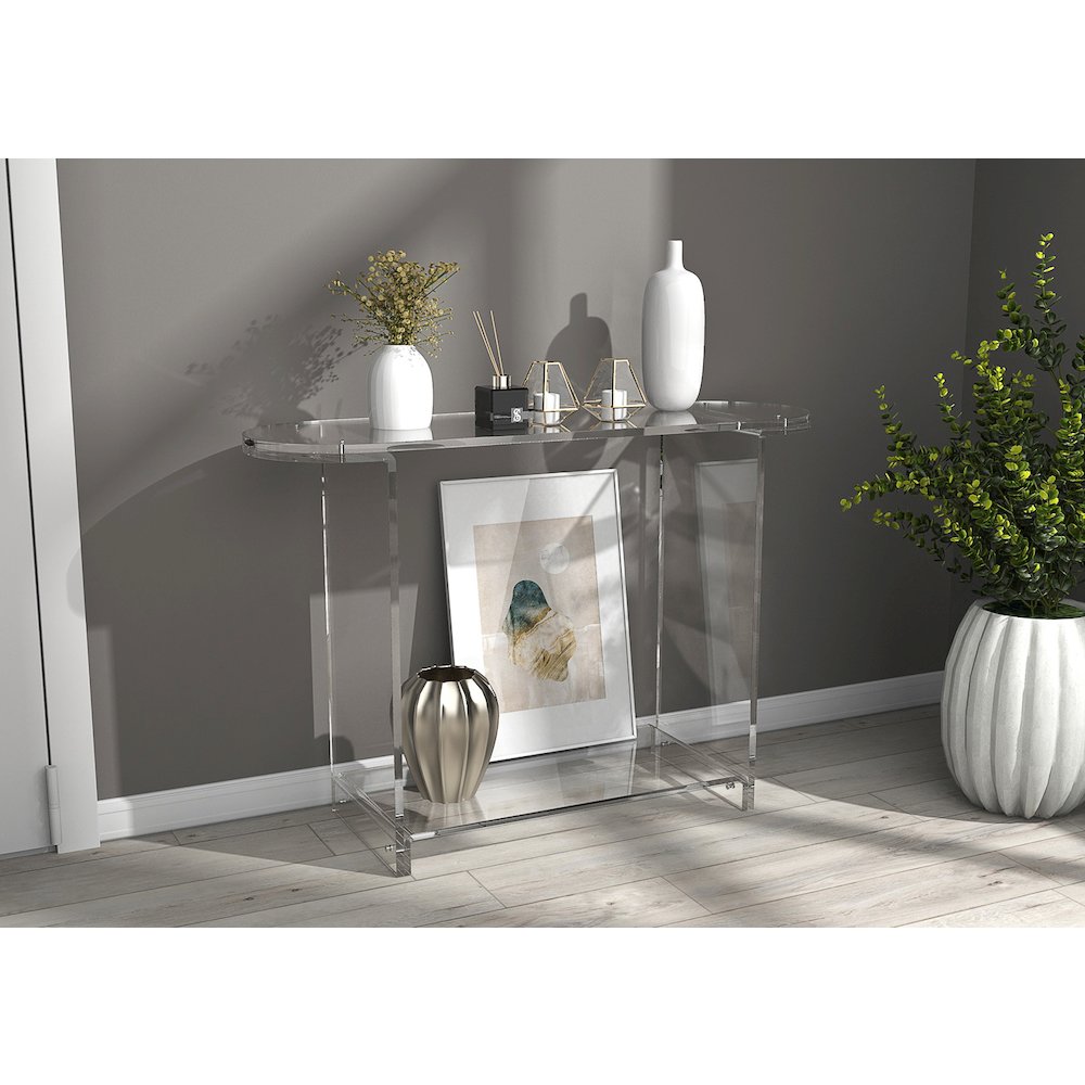 Clear Lucite Acrylic Console Table with Open Shelf