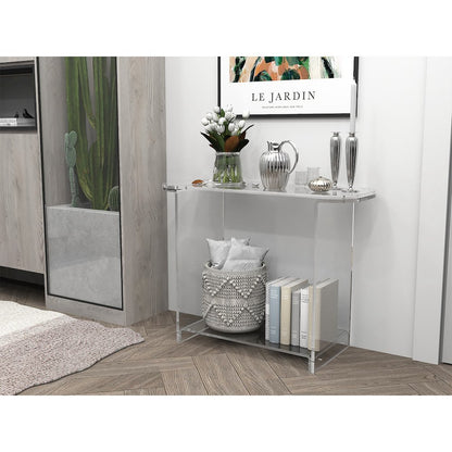 Clear Lucite Acrylic Console Table with Open Shelf