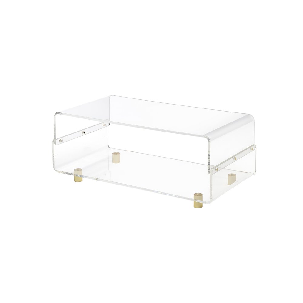 Gold Acrylic Coffee Table Glam Lucite Clear Glass Frame