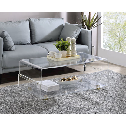 Gold Acrylic Coffee Table Glam Lucite Clear Glass Frame