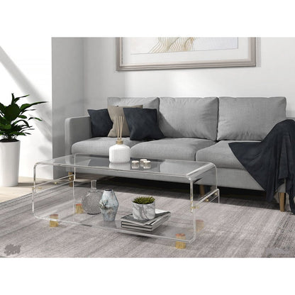 Gold Acrylic Coffee Table Glam Lucite Clear Glass Frame