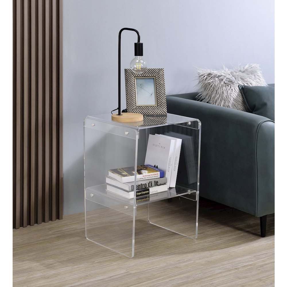 Clear Lucite Acrylic Two-Tier End Table Storage Shelf