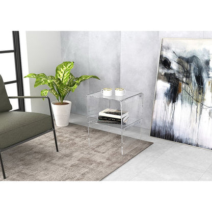 Clear Lucite Acrylic Two-Tier End Table Storage Shelf