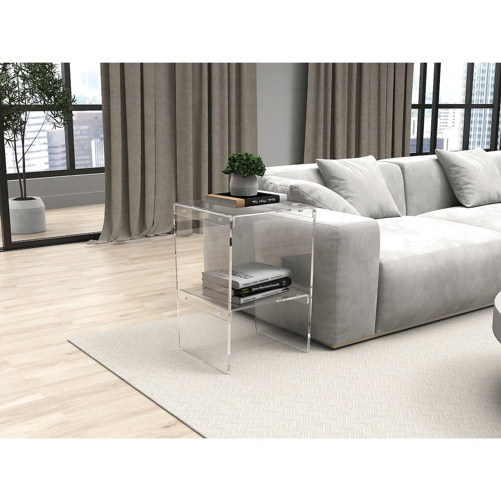 Clear Lucite Acrylic Two-Tier End Table Storage Shelf