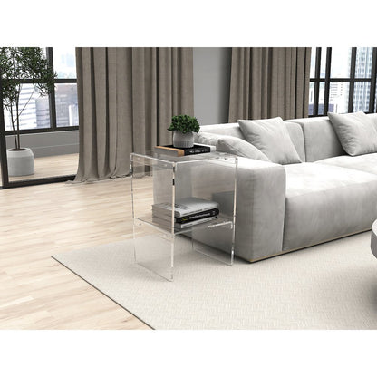 Clear Lucite Acrylic Two-Tier End Table Storage Shelf