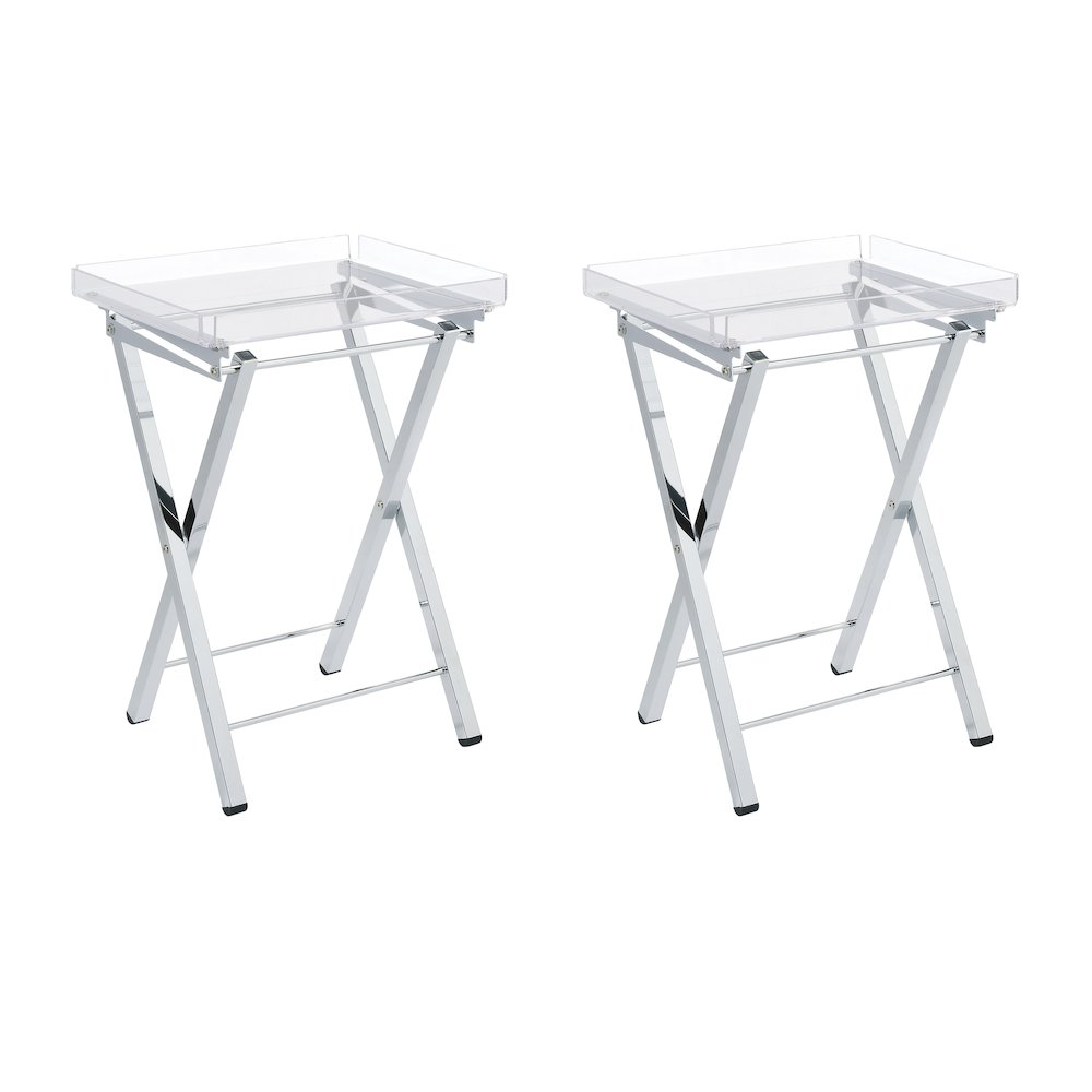 Clear Chrome Lucite Acrylic Folding End Table Set of 2