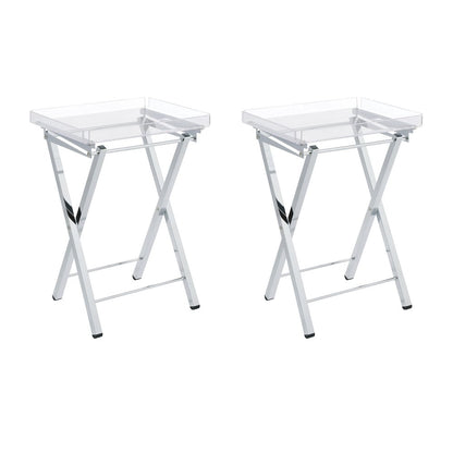 Clear Chrome Lucite Acrylic Folding End Table Set of 2