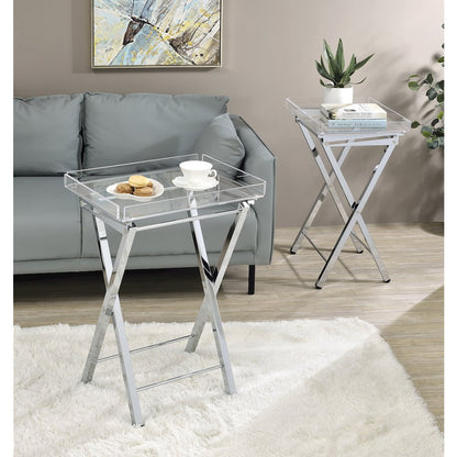 Clear Chrome Lucite Acrylic Folding End Table Set of 2