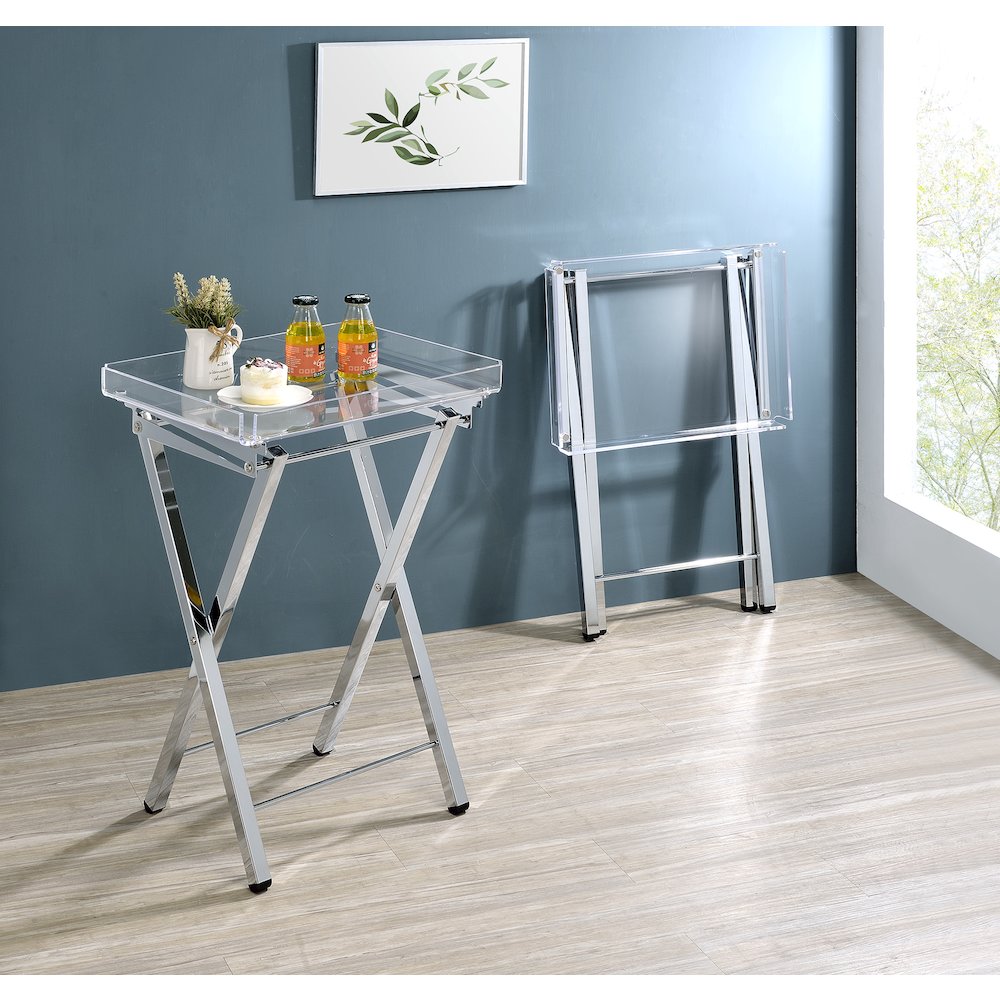 Clear Chrome Lucite Acrylic Folding End Table Set of 2