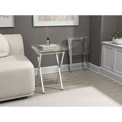 Clear Chrome Lucite Acrylic Folding End Table Set of 2