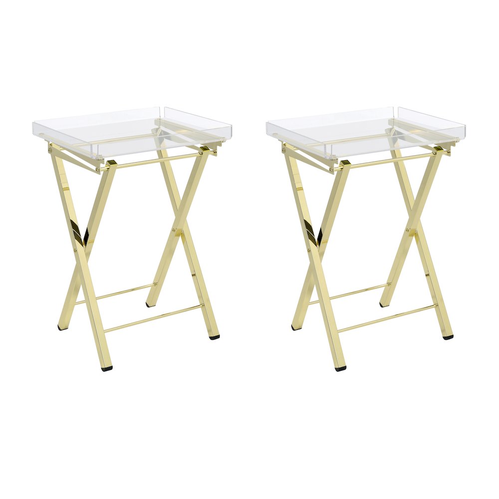 Gold Lucite Acrylic Folding End Table Glam Set of 2
