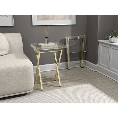 Gold Lucite Acrylic Folding End Table Glam Set of 2