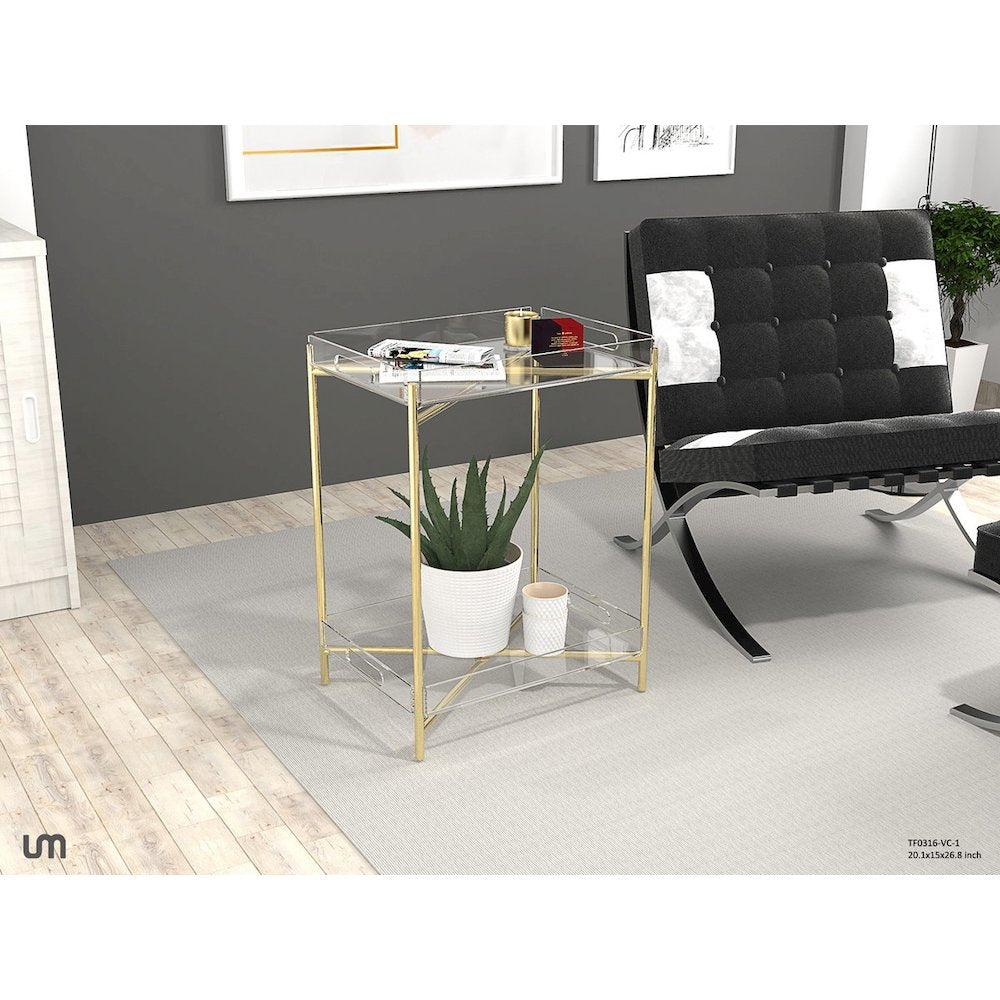 Gold Acrylic End Table Glam Lucite Transparent Accent