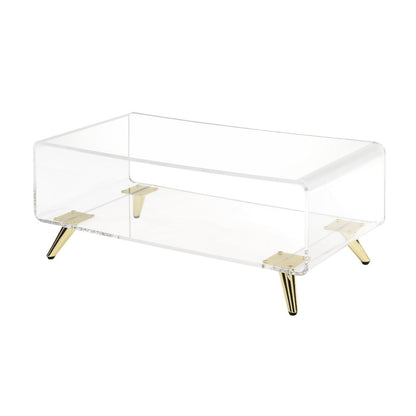 Gold Lucite Acrylic Two-Tier Coffee Table Metal Frame