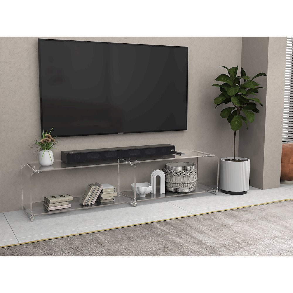 Clear Lucite Acrylic Wide TV Stand Entertainment Console