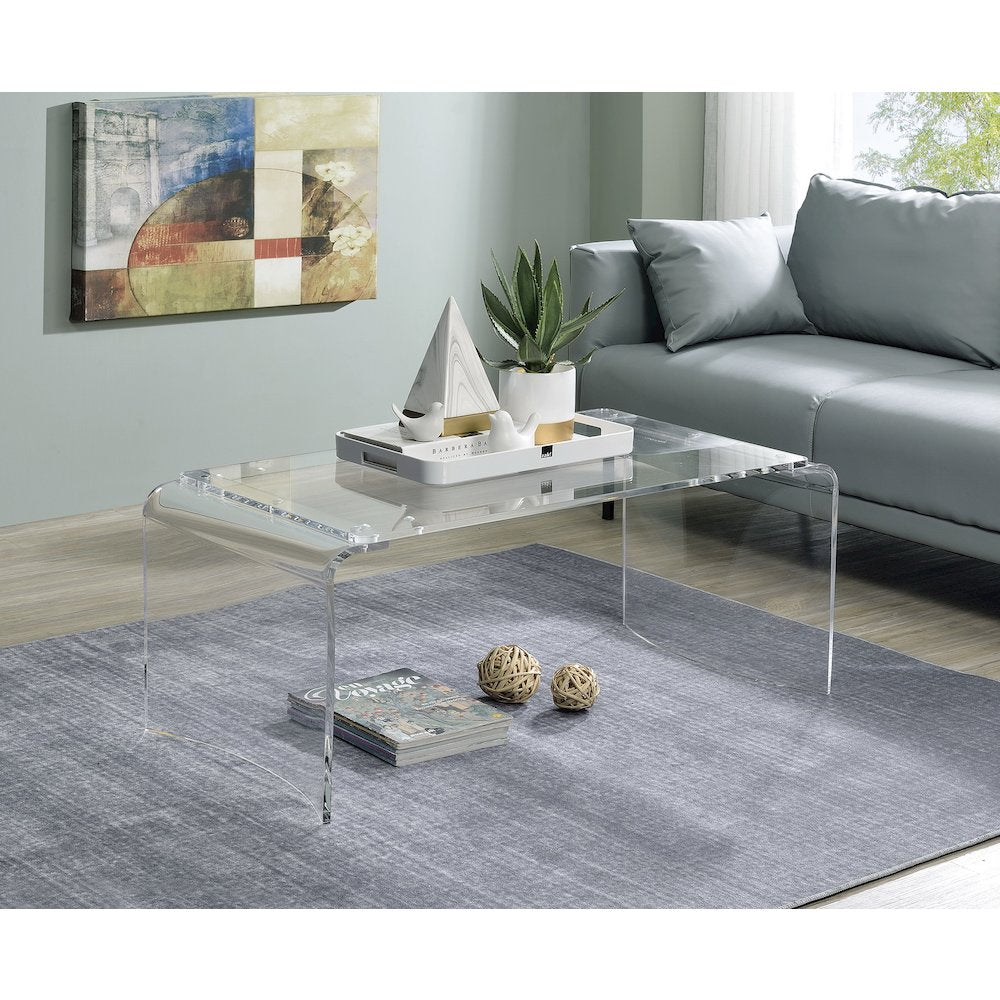 Clear Lucite Acrylic Wide Rectangular Coffee Table
