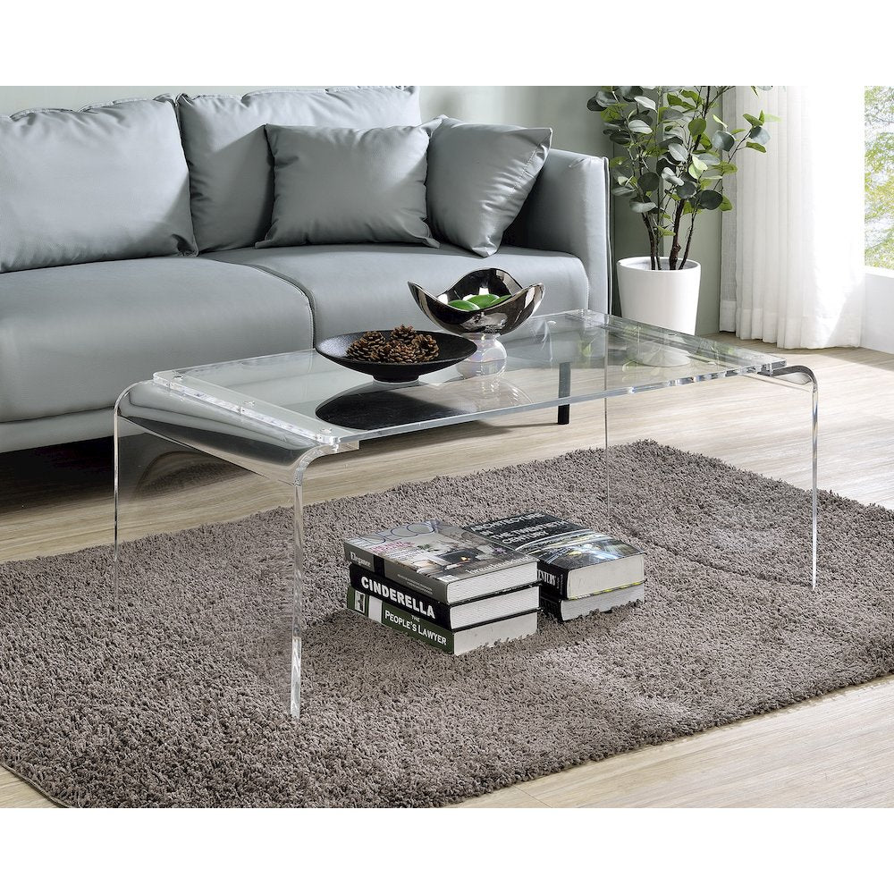 Clear Lucite Acrylic Wide Rectangular Coffee Table