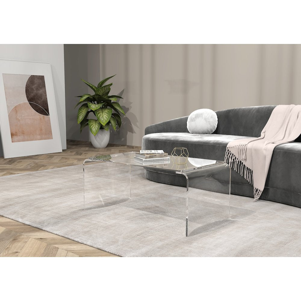 Clear Lucite Acrylic Wide Rectangular Coffee Table