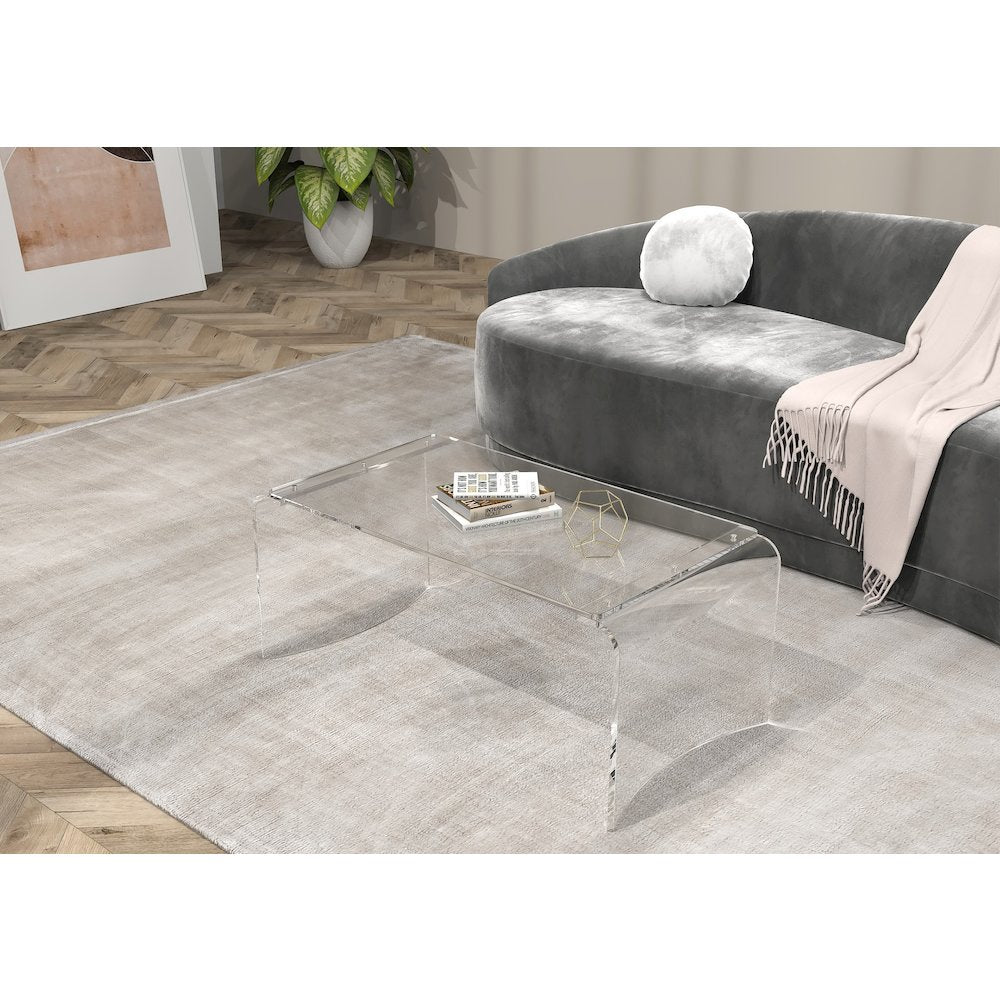 Clear Lucite Acrylic Wide Rectangular Coffee Table