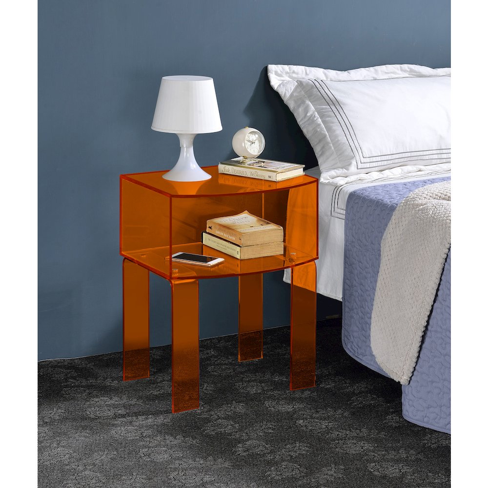 Orange Lucite Acrylic End Table Color Accent Piece