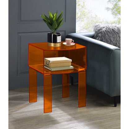 Orange Lucite Acrylic End Table Color Accent Piece