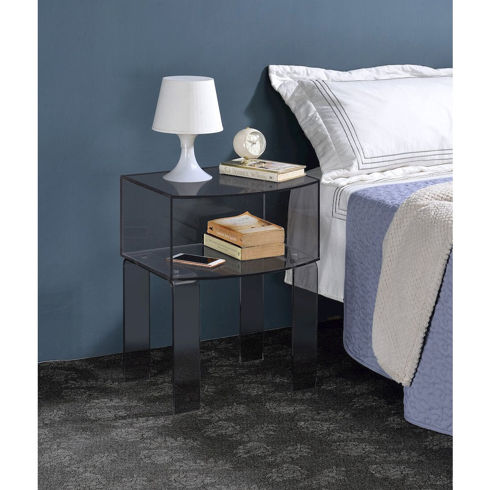 Smoke Gray Lucite Acrylic End Table Translucent Side