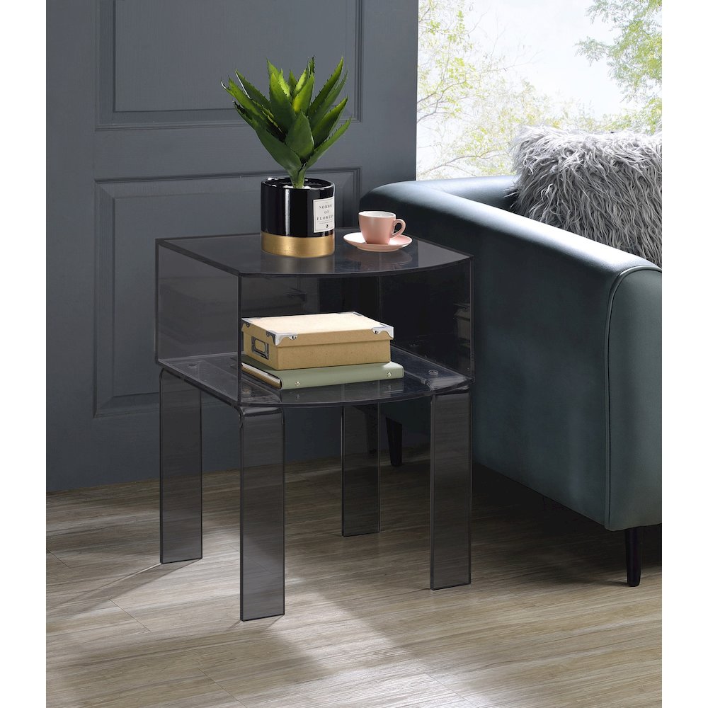Smoke Gray Lucite Acrylic End Table Translucent Side