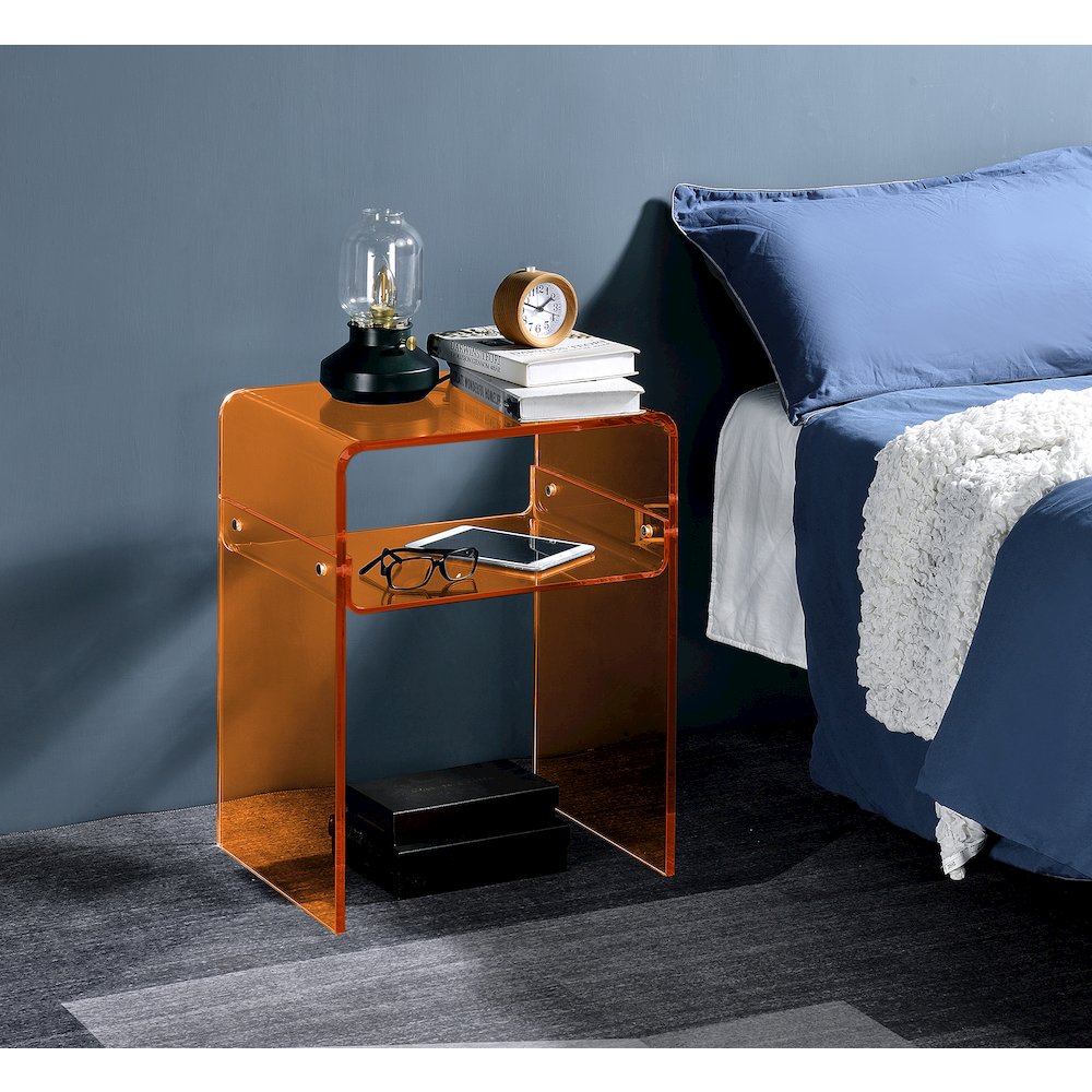 Orange Acrylic End Table Vivid Bold Lucite Side Accent