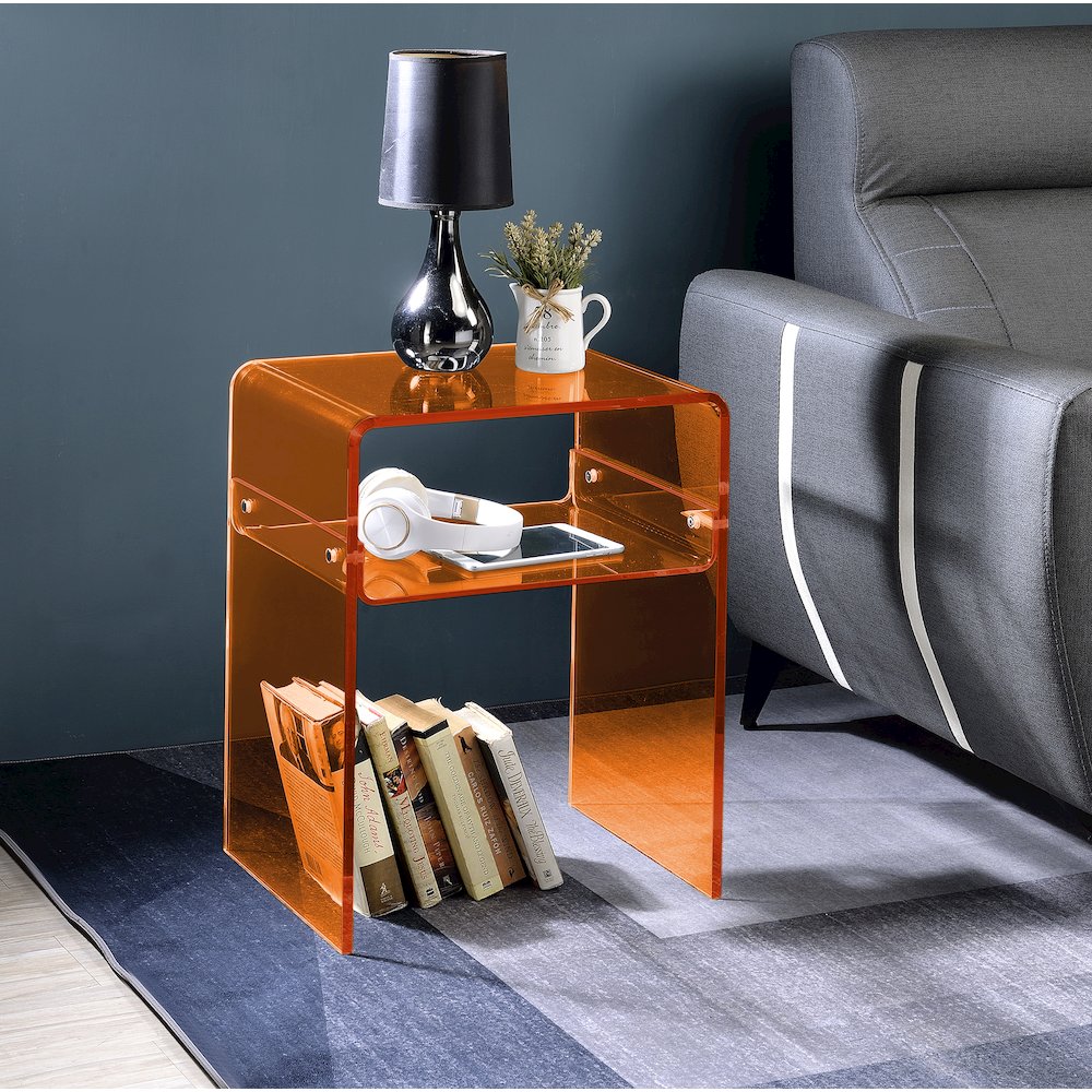 Orange Acrylic End Table Vivid Bold Lucite Side Accent