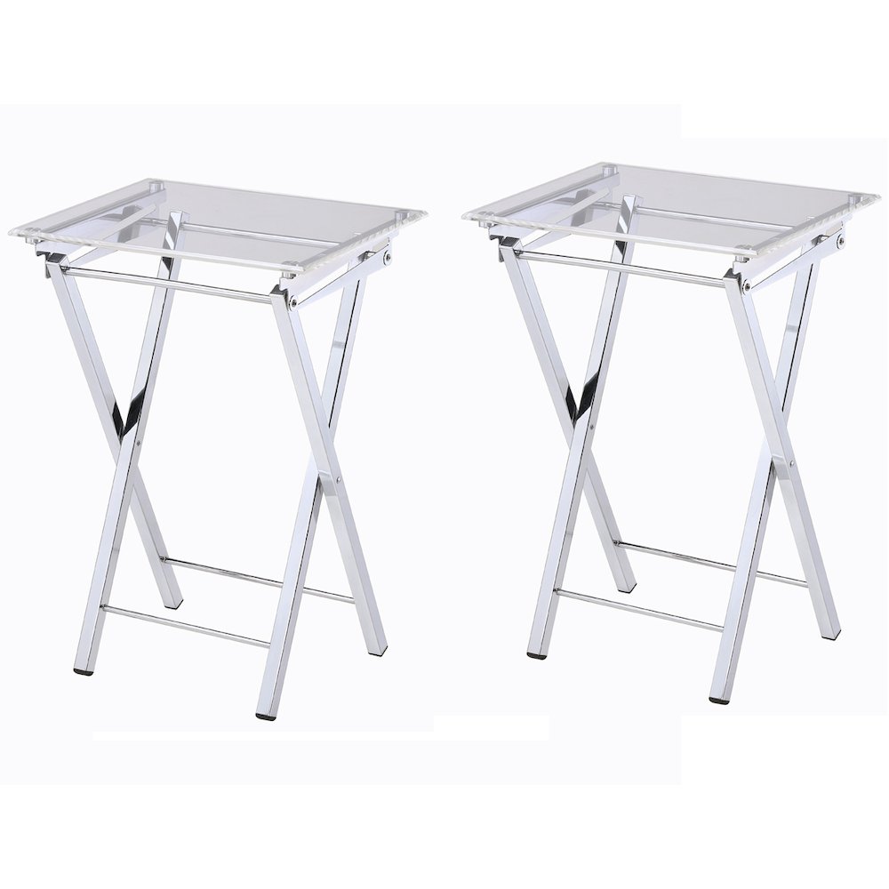 Clear Chrome Metal Frame Folding Tray Table Set of 2