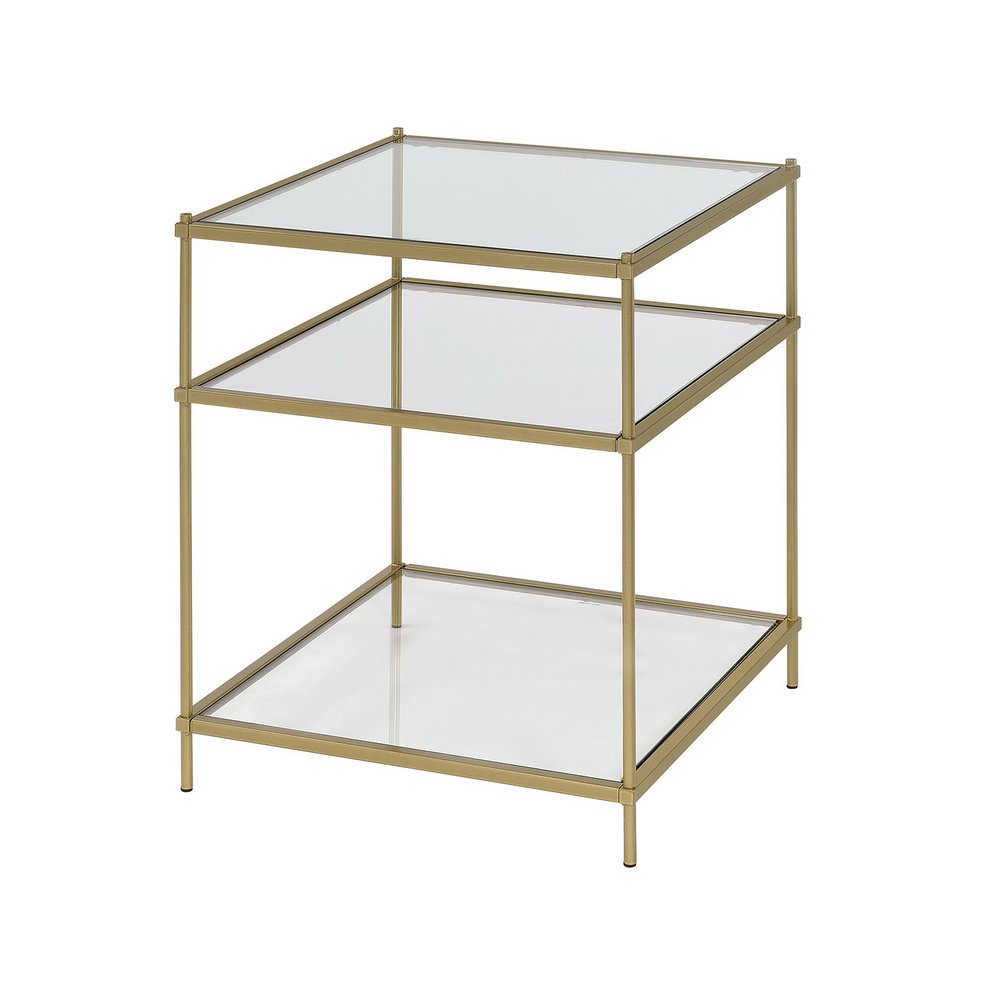 Gold Lucite Acrylic Glass Top Side Accent End Table Glam